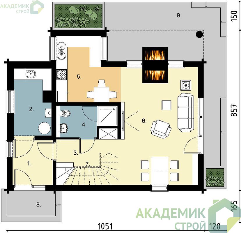 Двухэтажный дом 11х9 - 124.37 м2 — вид 3