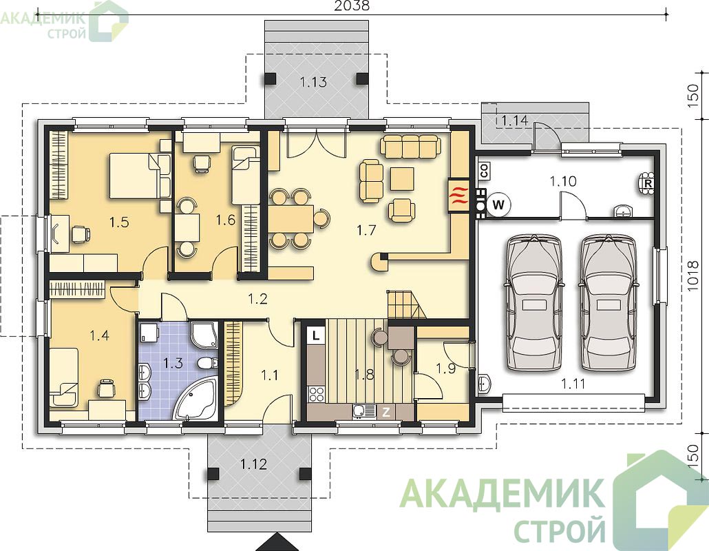 Двухэтажный дом 20х14 - 215.78 м2 — вид 3