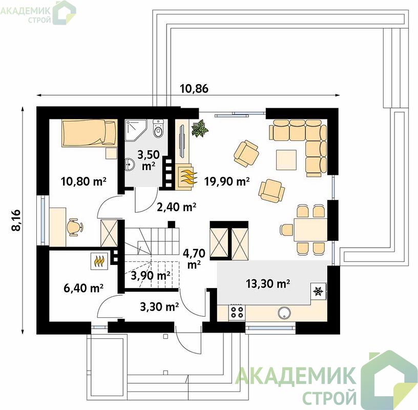 Двухэтажный дом 11х10 - 116.2 м2 — вид 3