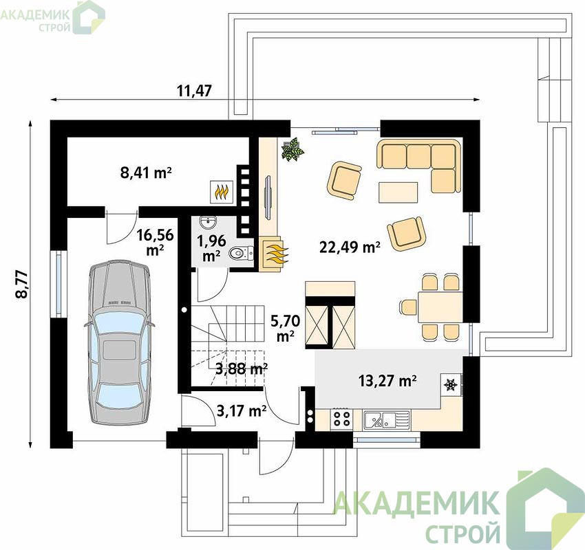 Двухэтажный дом 11х11 - 129.38 м2 — вид 3
