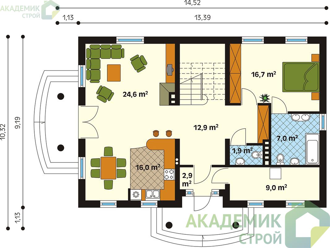 Двухэтажный дом 15х12 - 165.2 м2 — вид 3