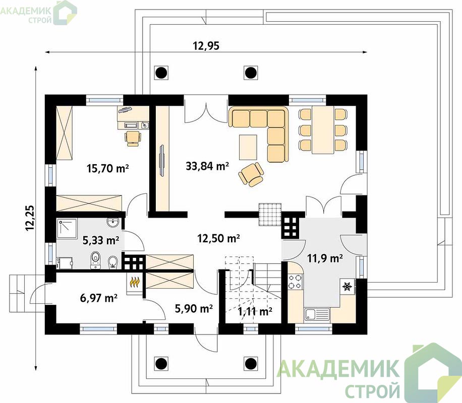 Двухэтажный дом 14х13 - 170.82 м2 — вид 3