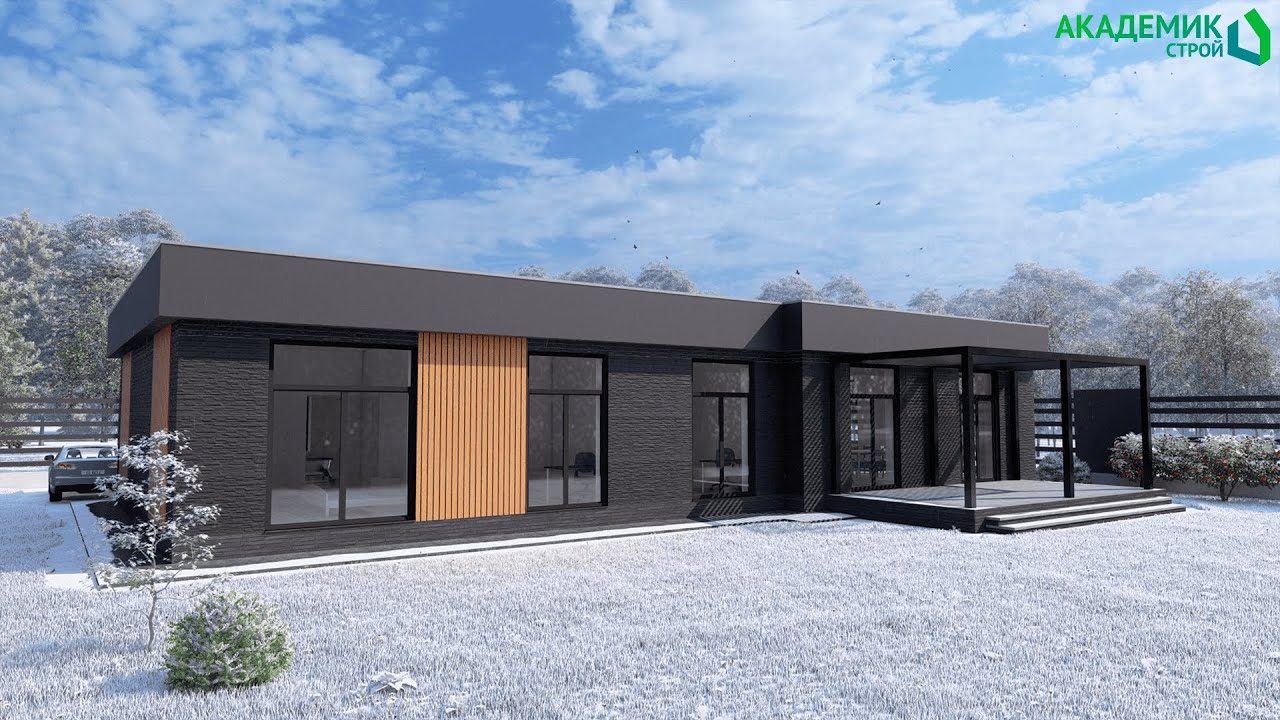 🏡Одноэтажный дом площадью 267м² с плоской кровлей в современном минималистичном стиле