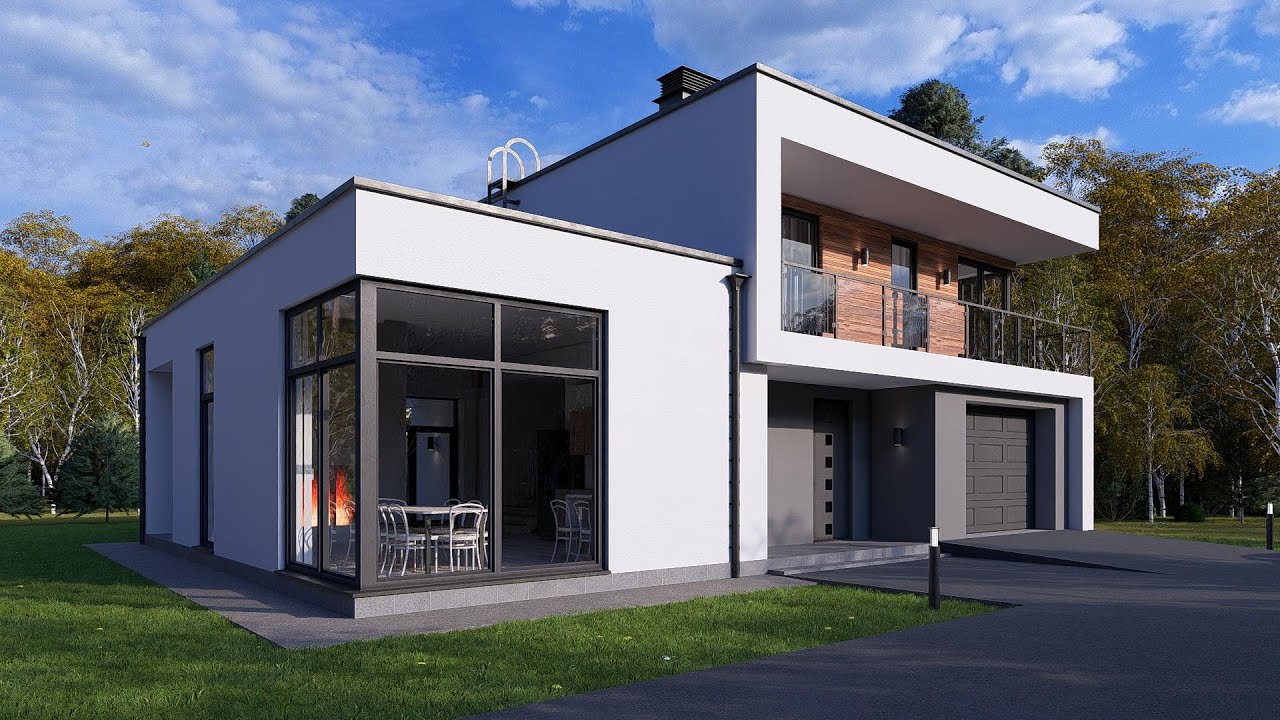 🏠 Проект двухэтажного дома площадью 244м² в современном минималистичном стиле