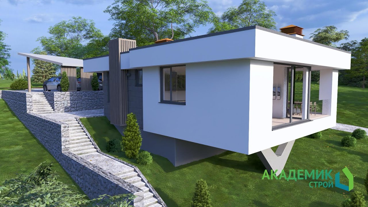 🏠Проект одноэтажного дома площадью 150м² идеально подходящий для видовых участков с сильным перепадом