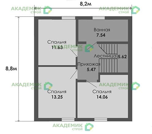 Планировка «План второго этажа», Двухэтажный дом 9х8 - 115.43 м2