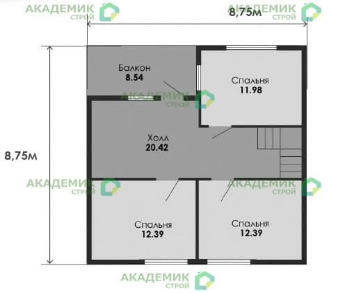 Планировка «План второго этажа», Двухэтажный дом 9х9 - 134.12 м2