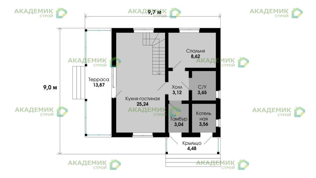 Планировка «План первого этажа», Двухэтажный дом 10х9 - 109.55 м2