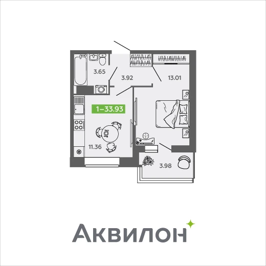 Купить квартиру № 79 33.93 м2, в ЖК Аквилон NEO в Северодвинскe по цене 4063097 руб. от застройщика