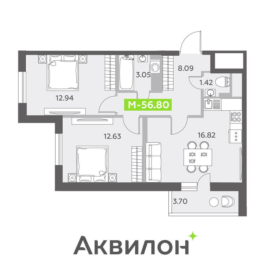 Купить квартиру № 61 56.8 м2, в ЖК Аквилон All In 3.0 в Санкт-Петербургe по цене 9503872 руб. от застройщика