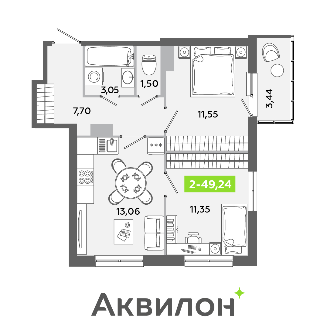 Купить квартиру № 635 49.24 м2, в ЖК Аквилон ЯНИНО в Санкт-Петербургe ...