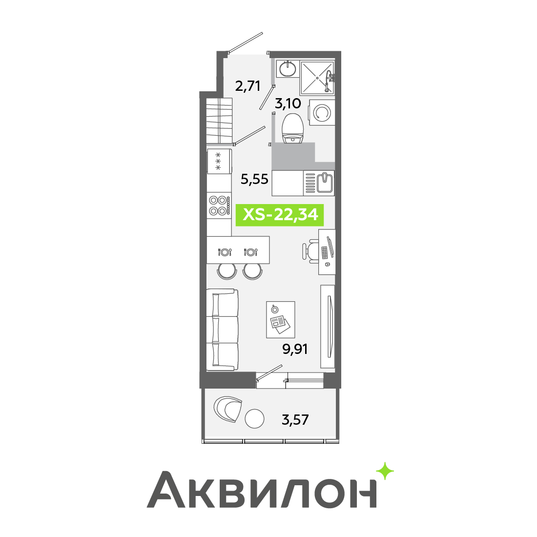 Купить квартиру-студию № 420 22.34 м2, в ЖК Аквилон ЯНИНО в Санкт ...