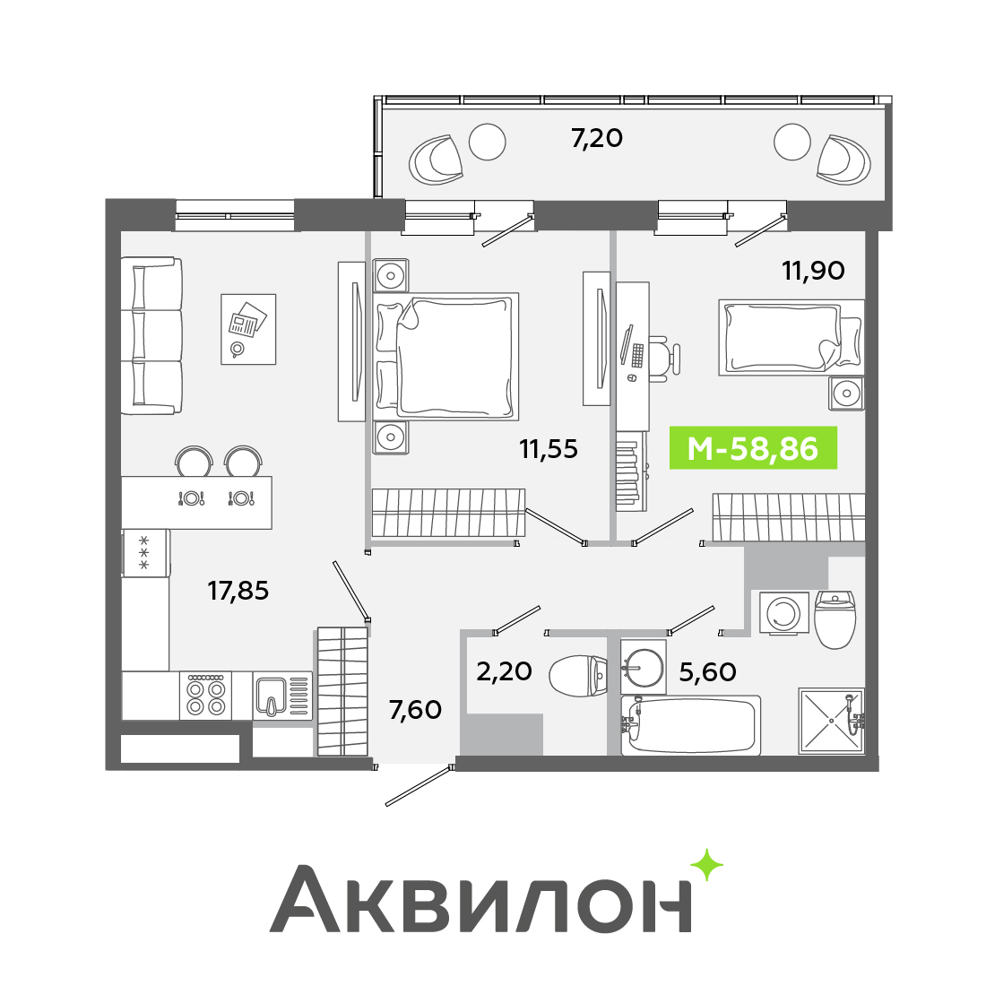 Купить квартиру № 241 58.86 м2, в ЖК Аквилон ЯНИНО в Санкт-Петербургe ...
