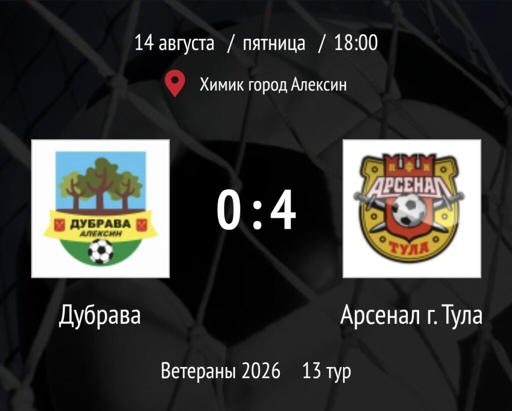 Обновленная турнирная таблица чемпионата Тульской области по футболу среди ветеранов после 13 тура