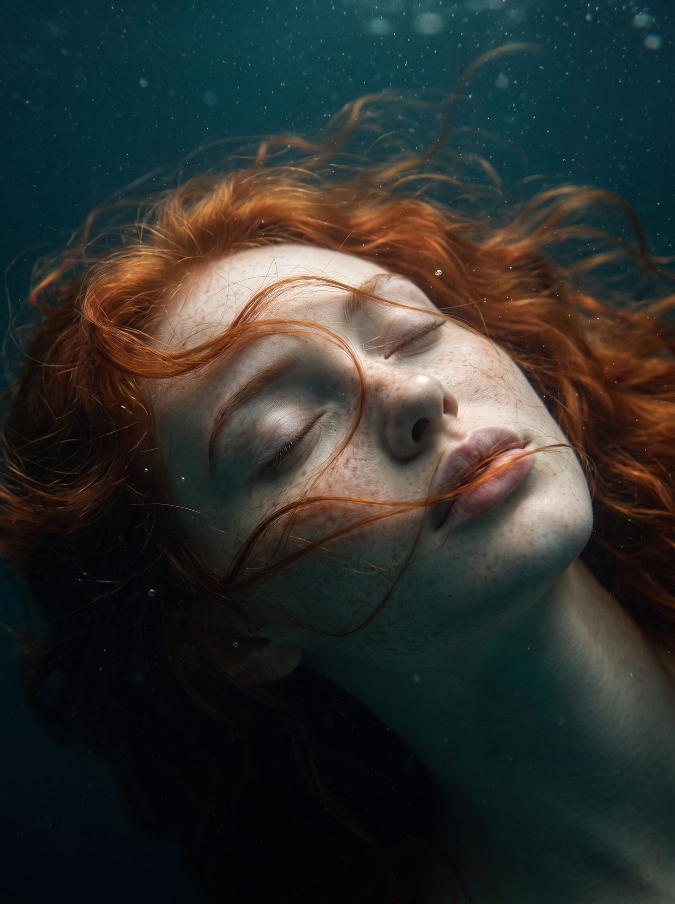 Mermaid underwater, eyes closed