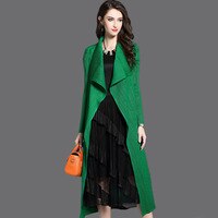 Женская плиссированная Длинная ветровка, кардиган с отложным воротником, черный, зеленый, серый, красный, хаки, женская одежда, пальто, шаль 10000121010274