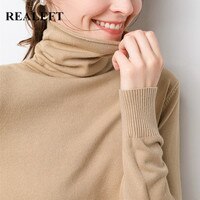 Женский трикотажный пуловер-водолазка REALEFT, разноцветный облегающий свитер с длинным рукавом, в стиле минимализма, Осень-зима 2021 1005001274721995