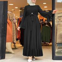 Платье ZANZEA женское с оборками, винтажный Повседневный мусульманский сарафан в стиле хиджаб, ажурное платье макси с поясом, осень 1005001290768752