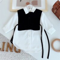 Gooporson модная Корейская Свободная рубашка с длинным рукавом для маленьких девочек комплект из двух предметов блузка милые белые длинные топы осенний Детский костюм 1005001304201330