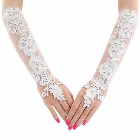Милые цветочные кружевные длинные перчатки с вышивкой, прозрачные сетчатые Свадебные варежки для выпускного вечера 1005001310512190