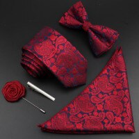 Комплект мужских галстуков, из полиэстера и жаккарда, однотонный, Шелковый, винтажный, красный, синий, для жениха, деловой, Свадебный, праздничный, костюм с галстуком-бабочкой 1005001314396599