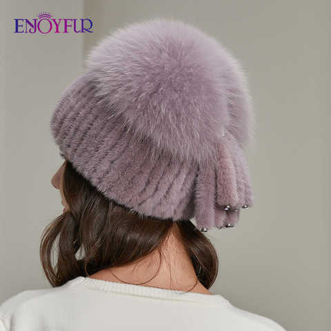 Женская шапка бини ENJOYFUR, теплая шерстяная шапка бини из натурального меха норки на зиму 1005001343163655