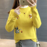 Женский вязаный пуловер с пчелами, теплый осенний свитер с высоким воротником, джемпер, 2023 1005001360221470