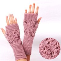 Зимние теплые трикотажные перчатки без пальцев для женщин, акриловые эластичные рукавицы на полпальца, вязаные крючком искусственные перчатки для девочек 1005001398007925
