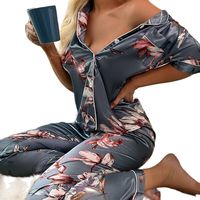 Женская пижама с коротким рукавом, Осенние атласные шелковые брюки, Женская пижама, одежда для сна 1005001403275974
