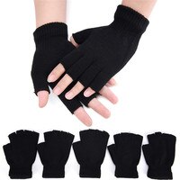 1 пара, зимние теплые перчатки для тренировок, черные перчатки без пальцев, для женщин и мужчин, шерстяные трикотажные хлопковые перчатки 1005001405242658