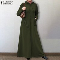 Платье ZANZEA женское повседневное с капюшоном и длинным рукавом, свитшот, худи, верхняя одежда на молнии, халат, осень 1005001406701306