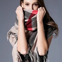 Брендовый клетчатый женский шарф, кашемировая шаль, зимний женский плащ, толстый шарф с бахромой, праздничный подарок 1005001416736853