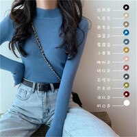 11 цветов на выбор женские свитера осенний тонкий Водолазка с длинным рукавом эластичный матовый синий вязаный пуловер свитер Топы 1005001427309689