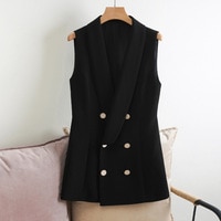 Женский двубортный пиджак, Черный Длинный блейзер, весна-осень 2022 1005001448441546