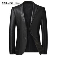 Мужской кожаный пиджак, классический черный деловой Повседневный свободный пиджак из искусственной кожи, осень размера плюс, 6XL, 7XL, 8XL 1005001450557145