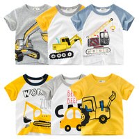 Летняя футболка для маленьких мальчиков с мультипликационным принтом, футболки для маленьких мальчиков с экскаватором, детская одежда с короткими рукавами, хлопковые топы для малышей, От 2 до 10 лет 1005001450574915