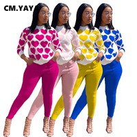 Женский спортивный костюм CM.YAYA, свитшот с принтом «Love» и брюки для бега, спортивный костюм из двух предметов для активного отдыха 1005001451790347