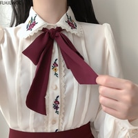 Винтажный женский топ с вышивкой и галстуком-бабочкой 1005001453141528