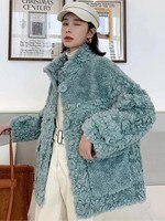 Женское короткое пальто с овчиной Hstar, теплая Толстая Меховая куртка из комбинированного меха, овчины, шерстяное пальто с воротником, дубленка 1005001474156329