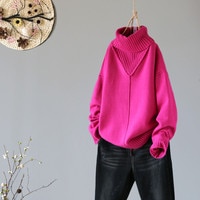 Женская теплая водолазка, однотонный Свободный пуловер, универсальный джемпер, зима 2020 1005001478872864