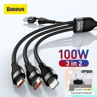 Зарядный кабель Baseus 3 в 1 с Micro USB Type-C, 100 Вт, для iPhone 14, 13, 12 Pro, 11, XR 1005001490533074
