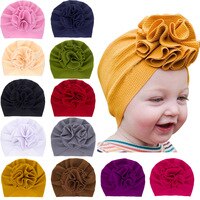Весенняя шапка для маленьких девочек с большим цветком, мягкая хлопковая шапочка для новорожденных Чепчик для девочки, однотонная детская шапочка тюрбан для малышей 1005001519663078