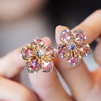 Женские серьги с фианитами, милые эффектные геометрические серьги в Корейском стиле с цветами и кристаллами 1005001530637524