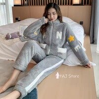 Женская Фланелевая пижама, зимняя теплая Пижама с капюшоном, бархатная, большие размеры, пижамы больших размеров, 5xl, кофта для сна 1005001537472141