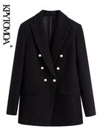 KPYTOMOA Женская модная офисная одежда двубортный твидовый пиджак пальто Винтажное с длинным рукавом карманами женская верхняя одежда шикарные топы 1005001542875765