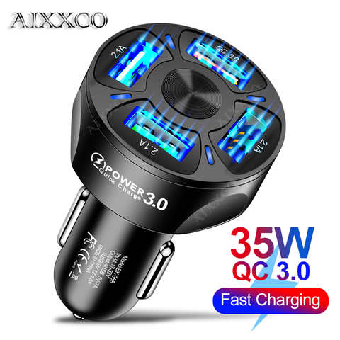 Автомобильное зарядное устройство AIXXCO, 35 Вт, 7A, 4 USB-порта, быстрая зарядка, QC зарядное устройство для телефона, адаптер для iPhone 11 Pro Max, 6, 7, 8 Plus, Xiaomi Redmi, Huawei 1005001557479181