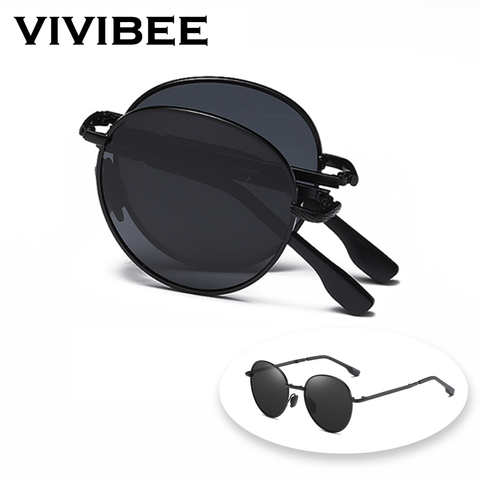 2023, трендовые квадратные черные складные поляризационные солнцезащитные очки VIVIBEE, женские зеркальные голубые солнцезащитные очки со складками, солнцезащитные очки из титанового сплава 1005001562596634