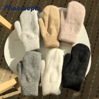 Женские двухслойные перчатки из кроличьего меха, зимние однотонные женские перчатки с пальцами в Корейском стиле, варежки для девочек 1005001567058692