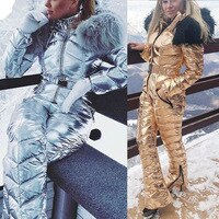 Женский лыжный комбинезон, блестящий серебристый/Золотой комбинезон, зимний ветрозащитный комбинезон для катания на сноуборде 1005001572652592