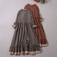 Платье женское хлопково-льняное с длинным рукавом и цветочным принтом 1005001578621479